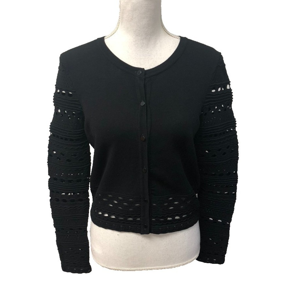 Milly Cardigan Sweater Jumper Womens Medium Black Open Knit Modern Button